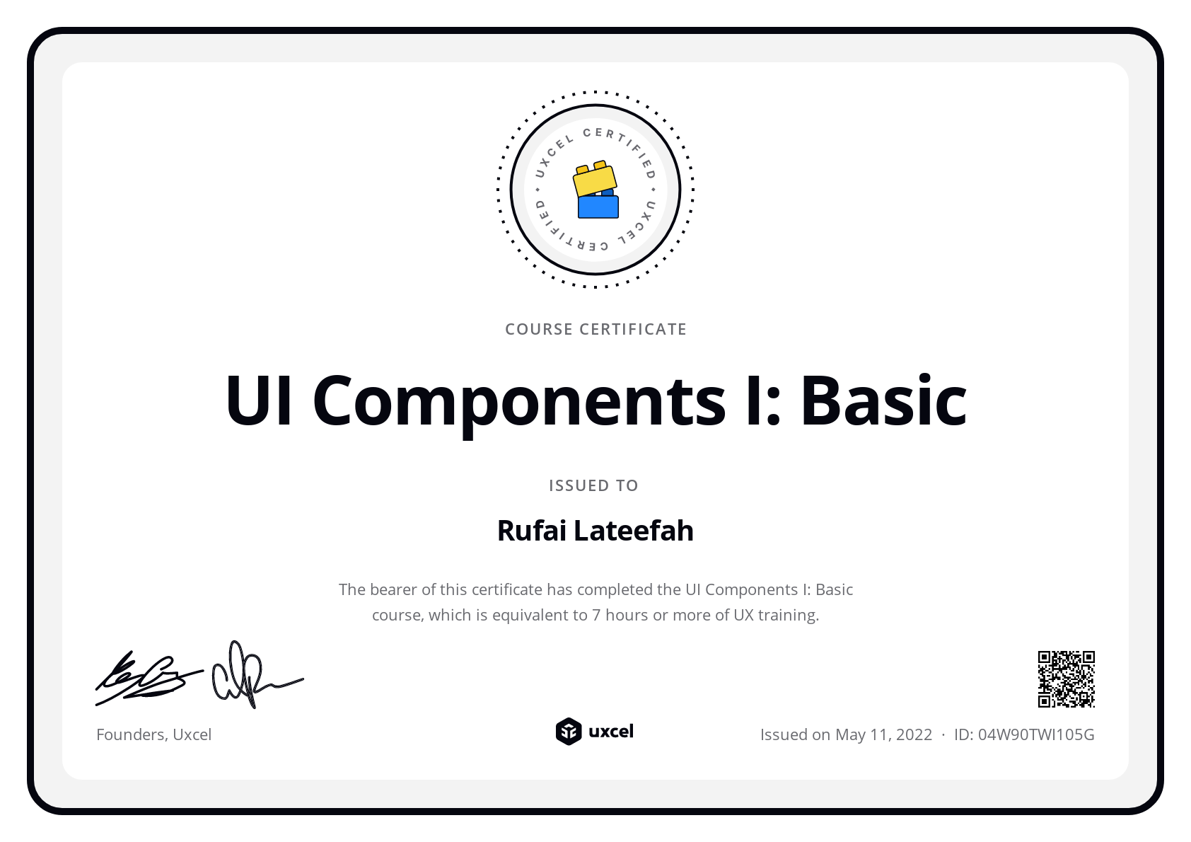 Rufai Lateefah's certificate